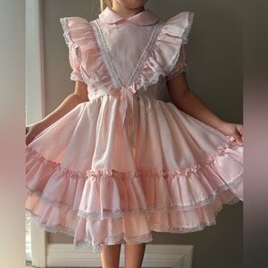 Vintage Betty Owen Dress Size 5 Pink Ruffle Lace Party Puffy Full Layered Swiss